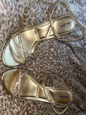 ALDO Gold Crystal-Strap Evening Heels